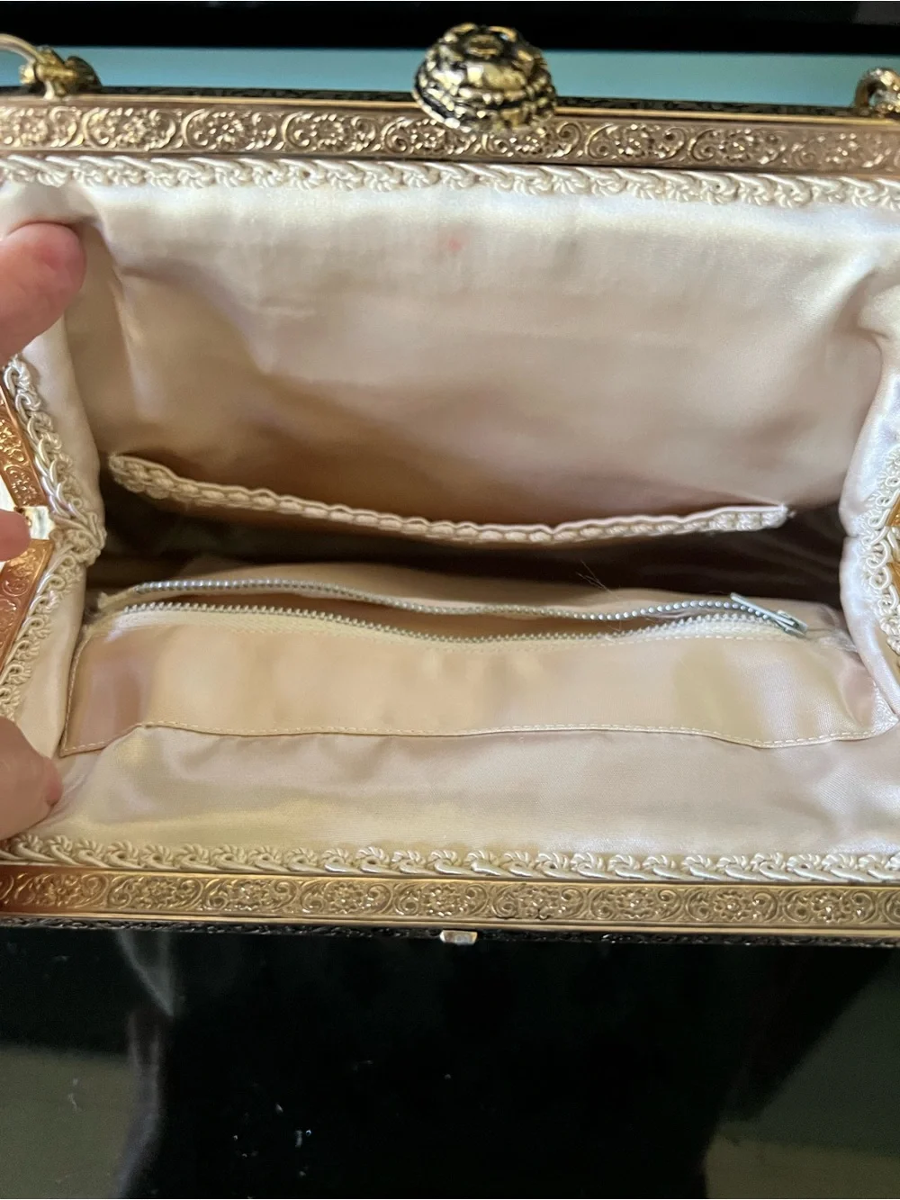 Vintage Floral Beaded White Handbag with Gold Chain Handle